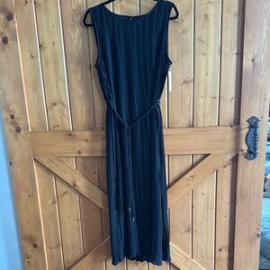 Tahari Elegant Black Sleeveless pleated Dress breaded tie waist sz XL